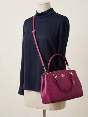 Coach Magenta Triple-Zip Leather Satchel with Gold Hardware